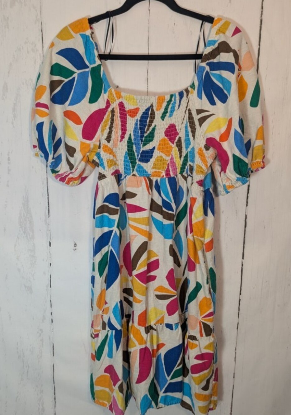 Multicolor Leaf Print Mini Dress - Picture 4 of 7